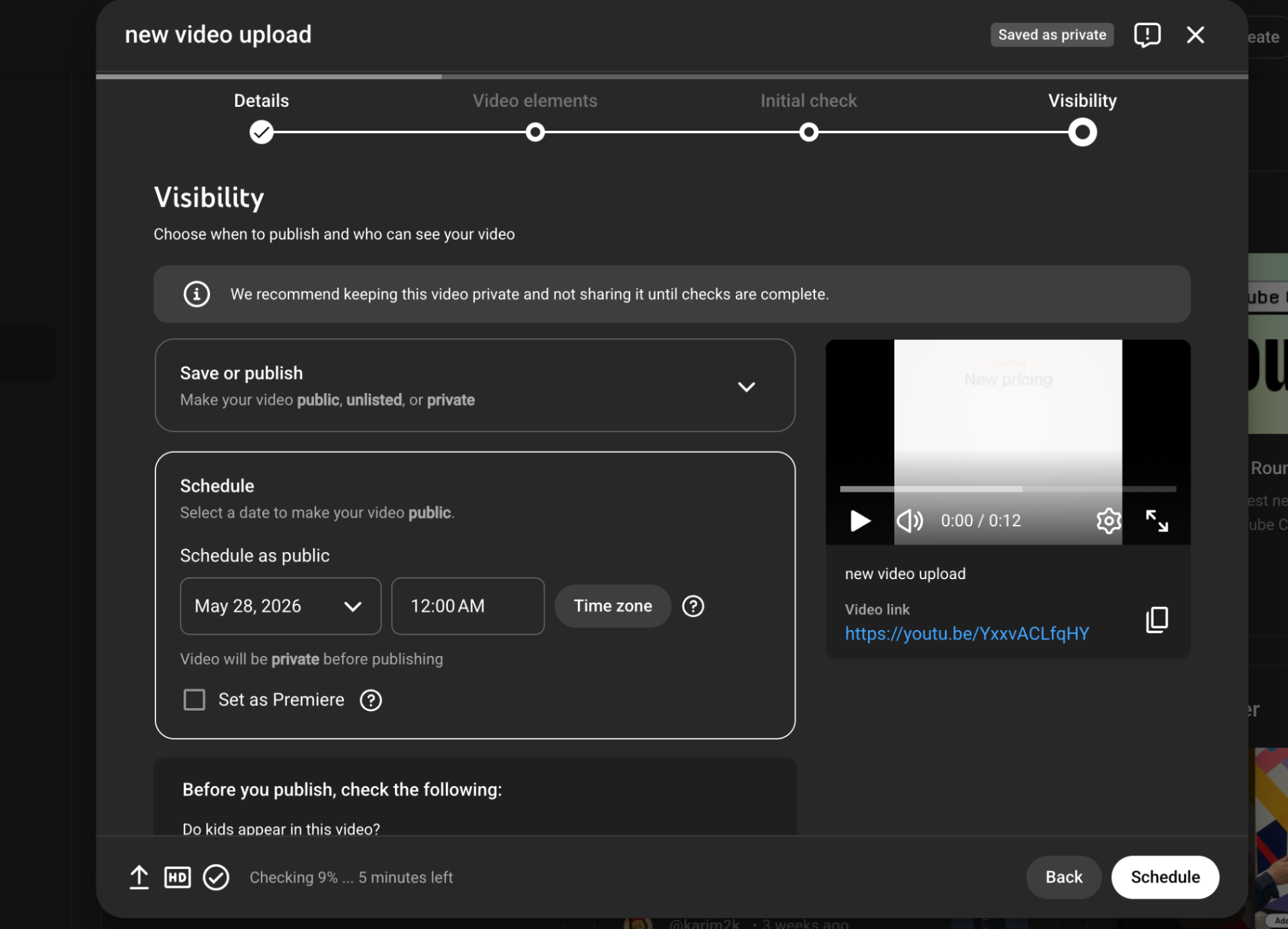 youtube for scheduling videos